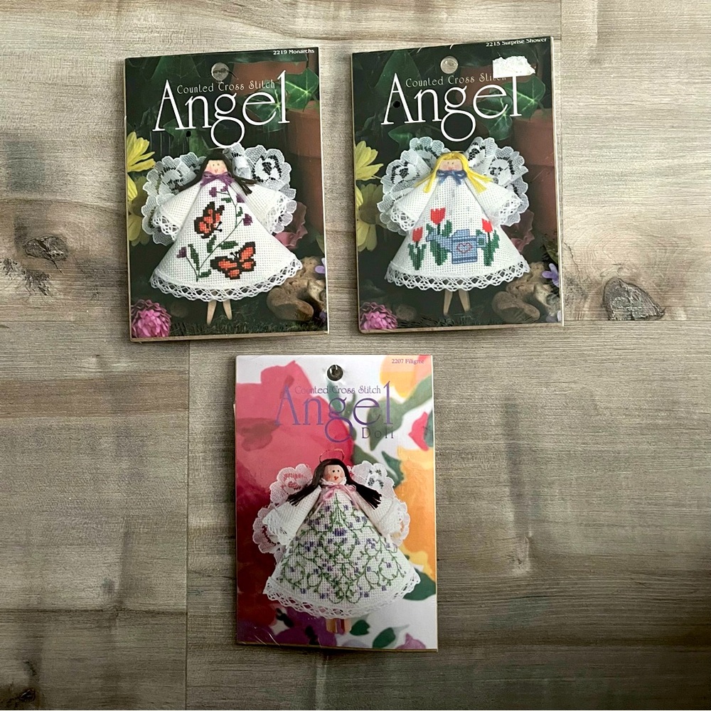 NWT Set of 3 Counted Cross Stitch Clothespin Angel Kits